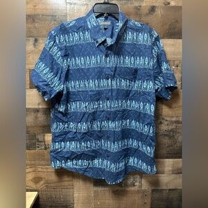 Eddie Bauer Men’s Large Blue Fish Print Short Sleeve Button Down Shirt